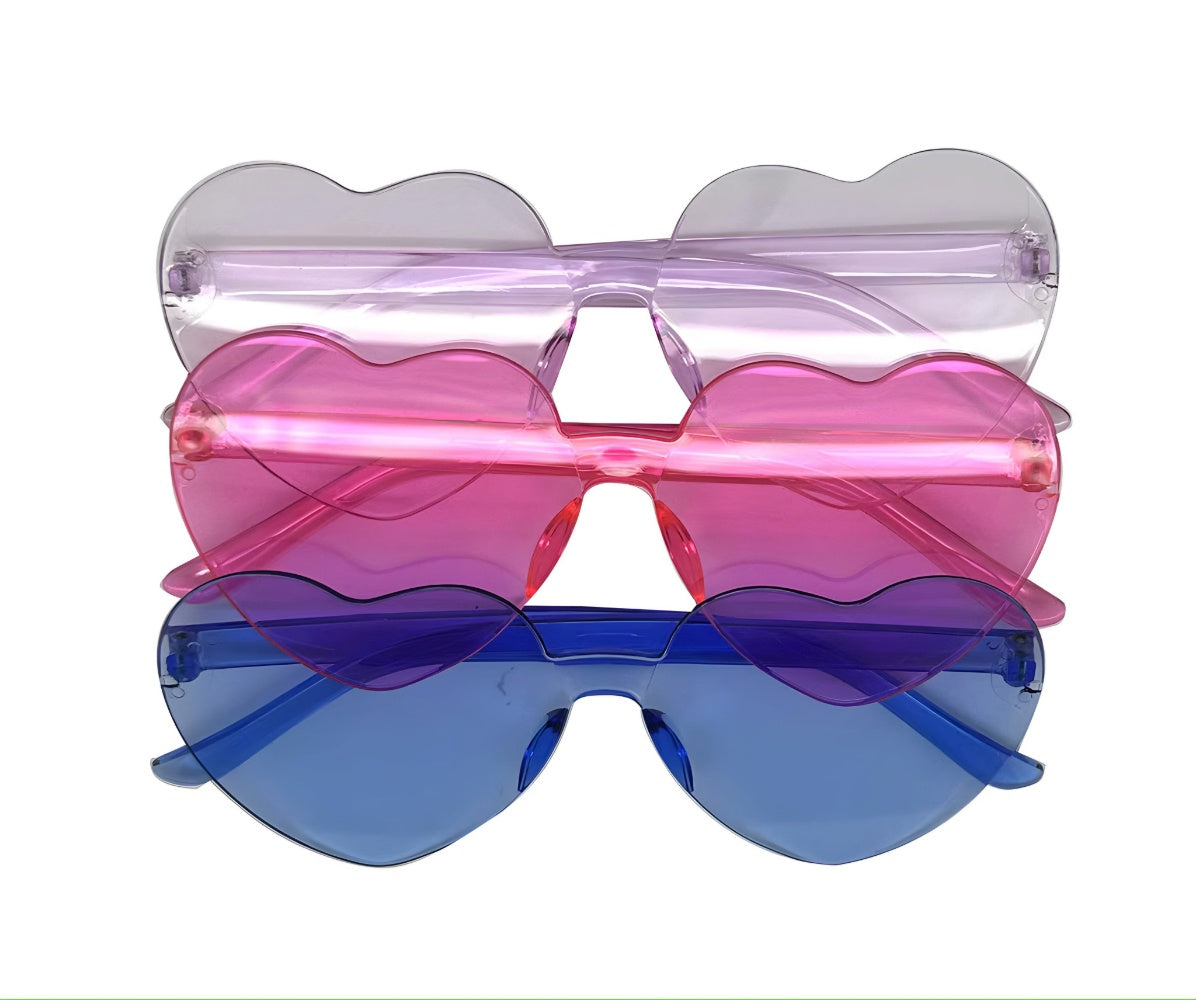 3 Plastic Heart Shaped Novelty Glasses - Assorted Colours