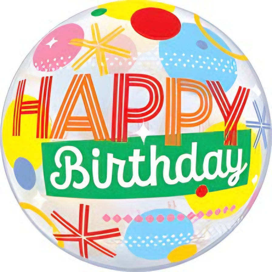 Birthday Bubble Balloon 22 Inch Circles Dots Stripes Transparent Helium
