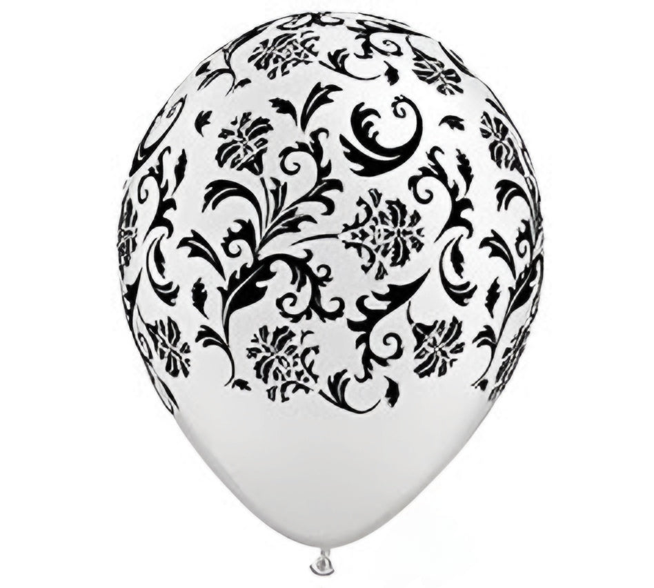 Black White Damask Printed Latex Balloons 11in Pack of 50 Party Decoration