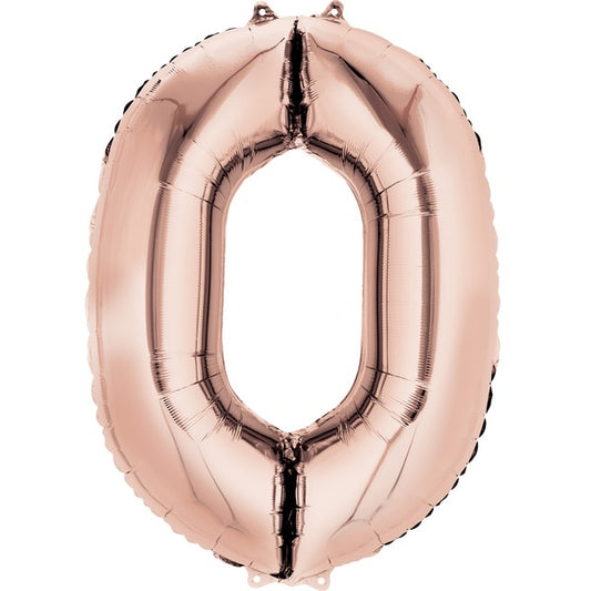 Large Foil Balloon Number 0 Rose Gold