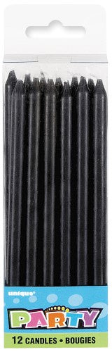 12cm Tall Black Candles Pack Of 12