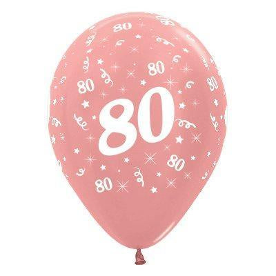 12"(30cm) Helium Quality Balloon Age 80 Metallic Rose Gold Pack of 25,