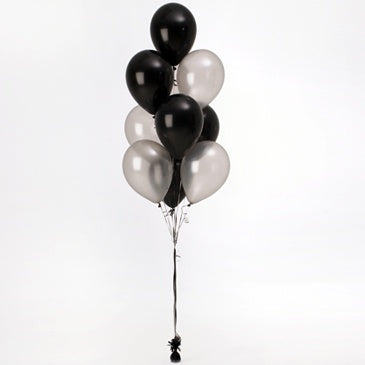 BUNCH OF 10 HELIUM BALLOONS BLACK & SILVER