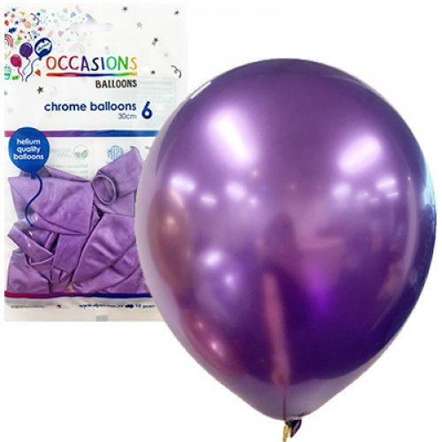 Chrome Purple Occasion Balloons - Pack 6 (30cm)