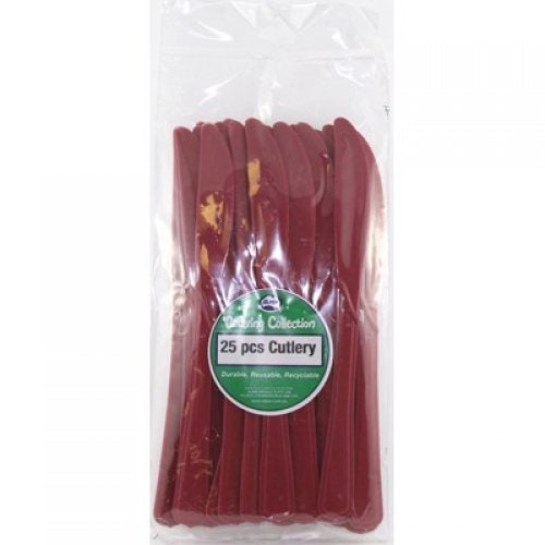 Plastic Knife Burgundy Pack of 20