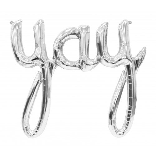 SCRIPT WORD FOIL BALLOON SILVER YAY