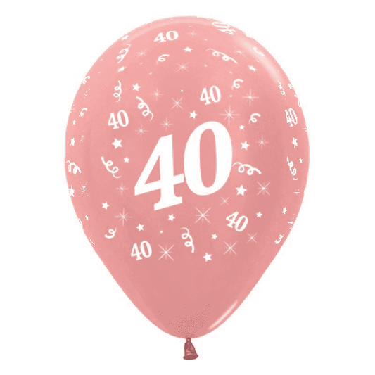 12"(30cm) Helium Quality Balloon Age 40 Metallic Rose Gold Pack of 25,