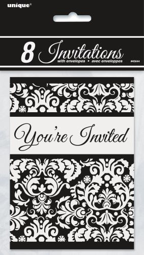 Black Damask Invitations Pack Of 8