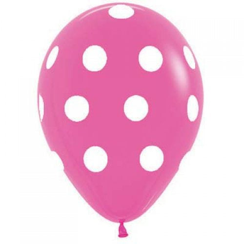 Polka Dot Standard Fuchsia White Print Latex Printed Balloons 30cm Bag of 50