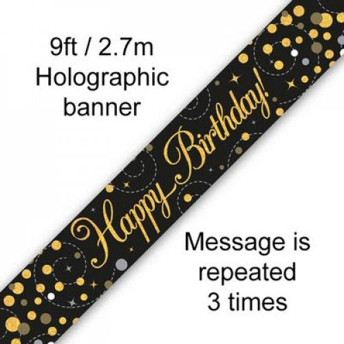 Sparkling Fizz Black & Gold Banner 2.7m Happy Bday P1