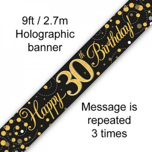 Sparkling Fizz Black & Gold Banner 2.7m 30th Bday P1