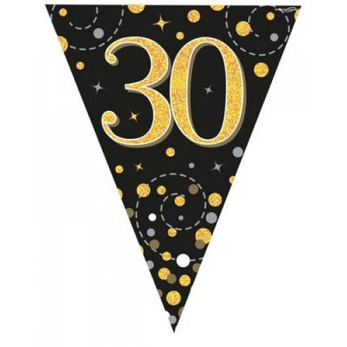 Sparkling Fizz Black & Gold Flag Bunting 3.9m 30