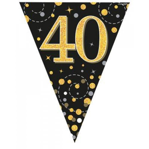 Sparkling Fizz Black & Gold Flag Bunting 3.9m 40