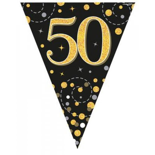 Sparkling Fizz Black & Gold Flag Bunting 3.9m 50