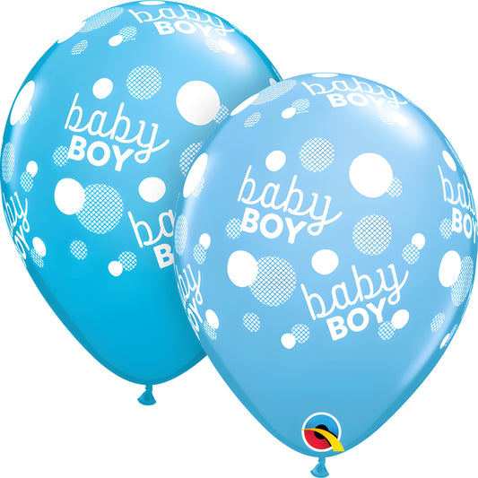 11" Print Pale Blue & Robin's Egg Baby Boy Blue Dots Latex Balloons Pack Of 50
