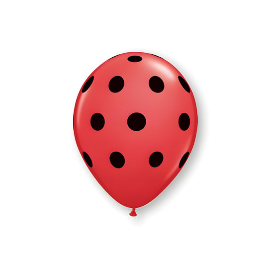 11" Print Big Black Polka Dots On Red Latex Balloons Pack Of 50