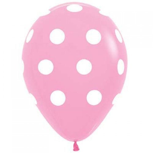 Polka Dot Standard Light Pink White Print Latex Printed Balloons Sempertex 30cm Bag of 50