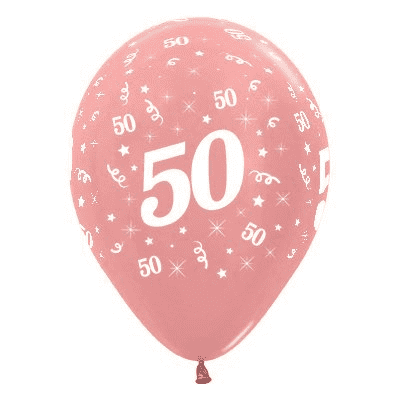12"(30cm) Helium Quality Balloon Age 50 Metallic Rose Gold Pack of 25,