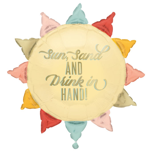 Giant Sun "sun, Sand And Drink In Hand" 76.2cm (30") Foil Balloon