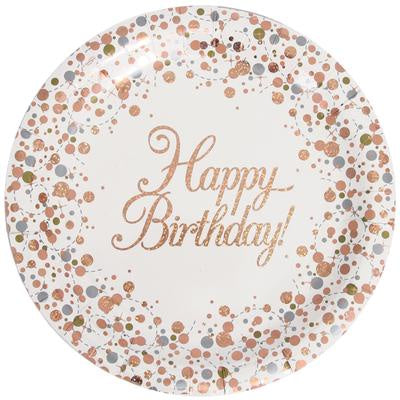 Sparkfizz Rose Gold 9" Plate Happy Bday Pack Of 8