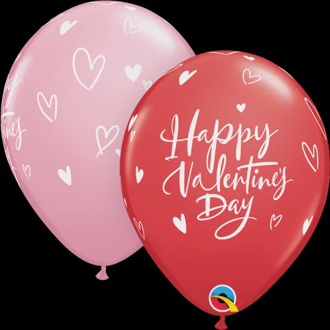 11" PRINT ASSORTED VALENTINE'S DAY CASUAL SCRIPT LATEX BALLOONS PACK OF 50