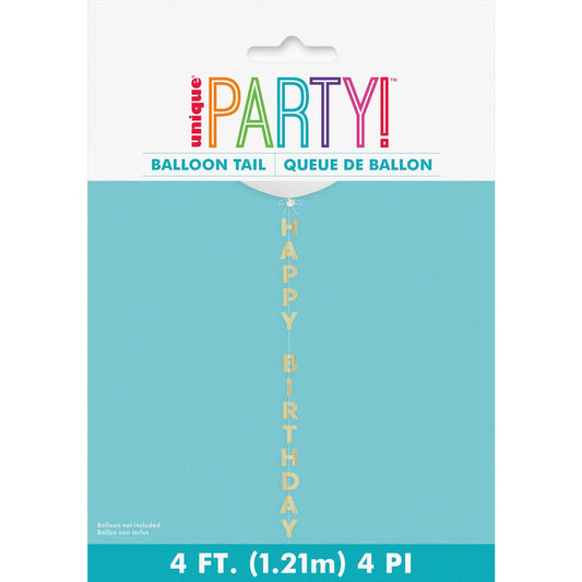 Gold Foil "Happy Birthday" Balloon Tail 1.21m (4')