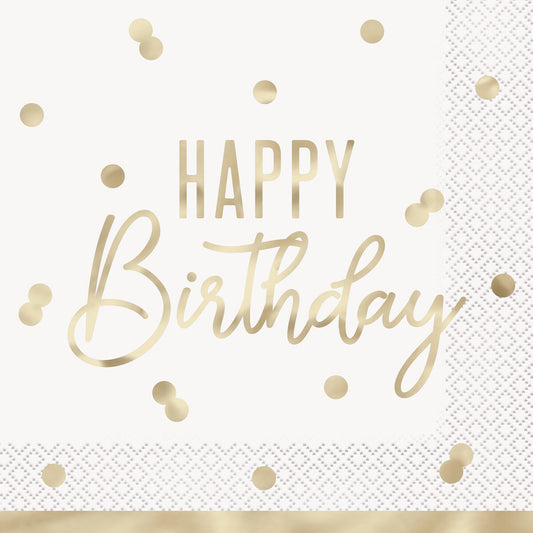 Gold Glam "Happy Birthday" 16 Foil Stamped Luncheon Napkins – 2-Ply, 33cm x 33cm (13" x 13") – Elegant Birthday Party Napkins