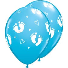 11" Print Baby Footprint Robin's Latex Balloons Pack Of 50