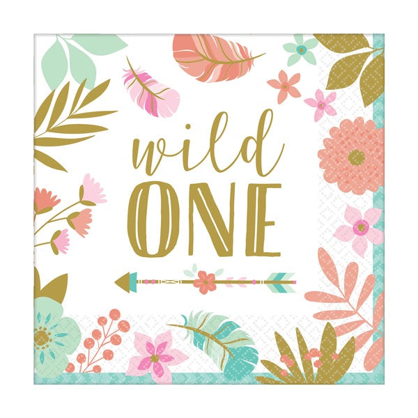 Boho 1st Birthday Girl Lunch Napkins Pack Of 16