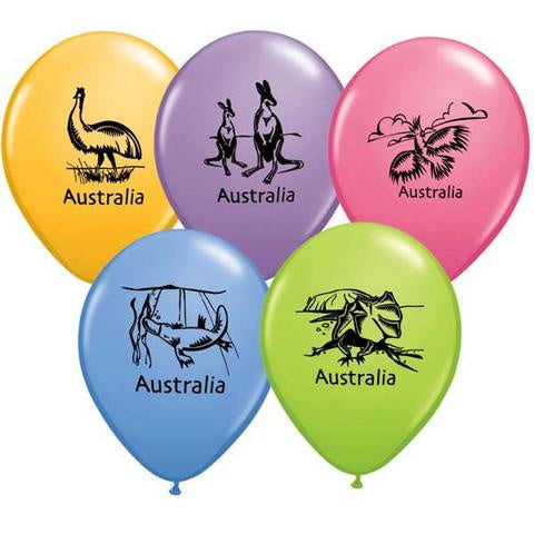 11" Print Australia Assorted Latex Balloons Pack Of 50