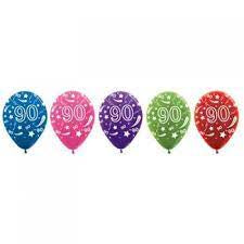 Sempertex Print Latex Balloon 30cm(12") Age 90 Metallic Assorted Pack Of 50