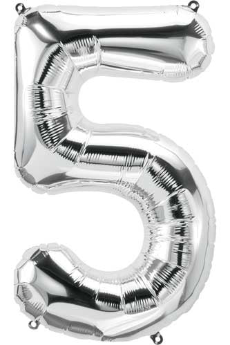 Foil Number Balloon 16"(40cm) Air Filled Only Silver 5