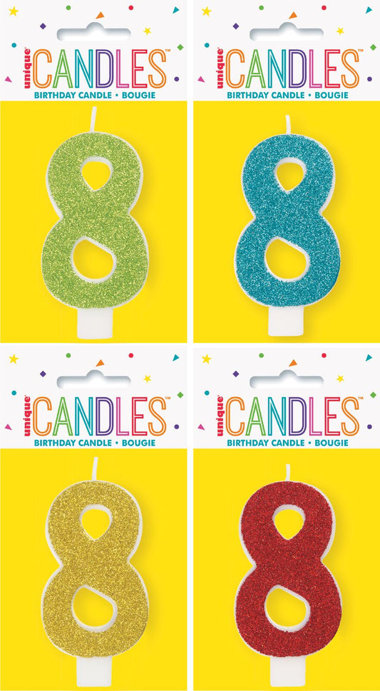 GLITTER NUMBER EACH CANDLE - 8