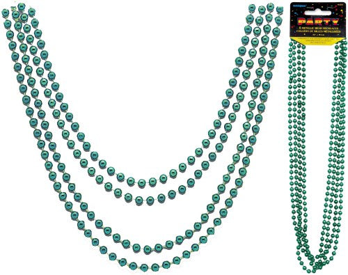 Green Metallic Bead Necklace Pack Of 4