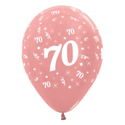 12"(30cm) Helium Quality Balloon Age 70 Metallic Rose Gold Pack of 25,