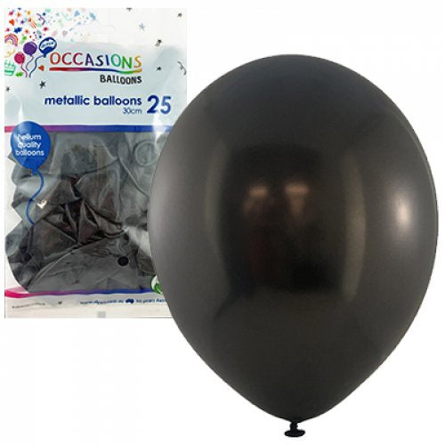 Metallic Black 30cm OCCASION BALLOONs Pack of 25