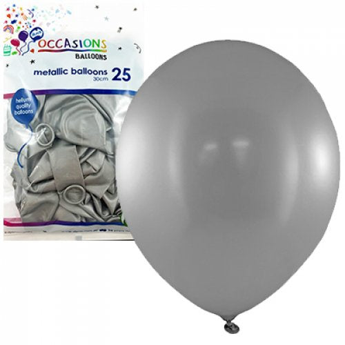 Metallic Silver 30cm OCCASION BALLOONs Pack of 25