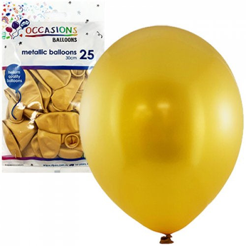 Metallic Gold 30cm OCCASION BALLOONs Pack of 25