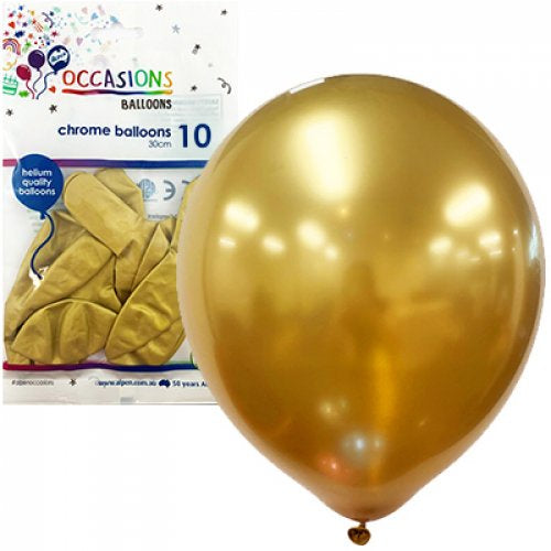Occasion Balloon Chrome Gold 30cm Pack Of 10