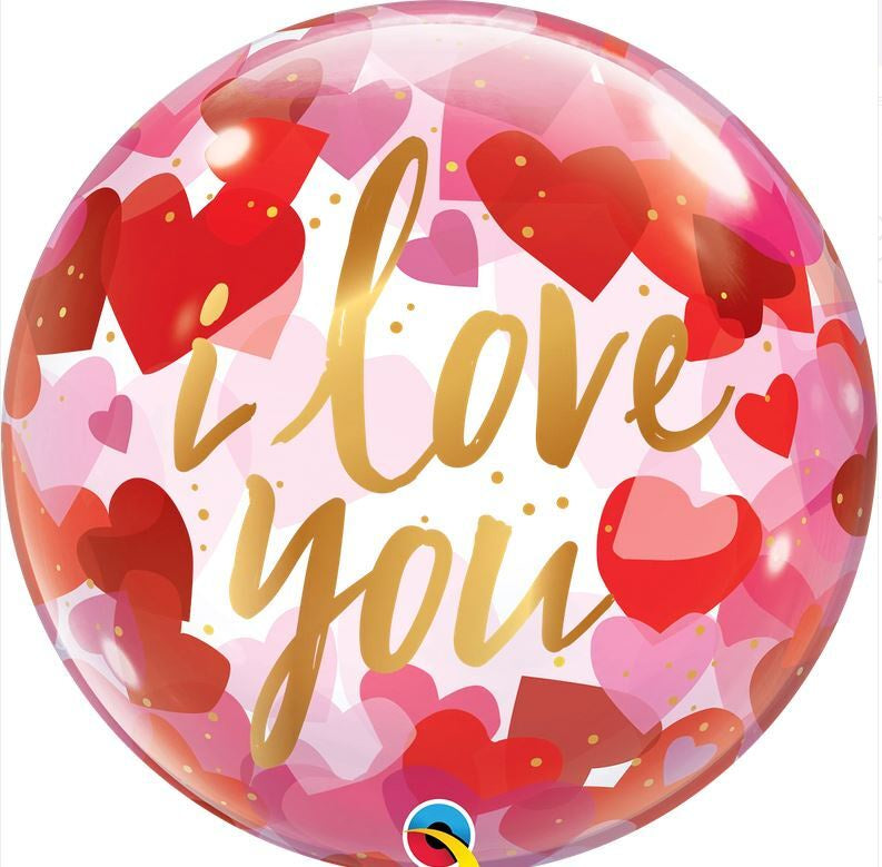 Bubble Balloon 22"(56cm) I Love You heart printed