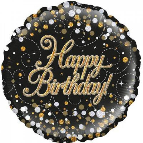 Sparkling Fizz Black & Gold Birthday Oaktree227215 Round P1