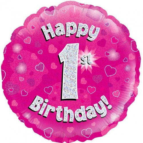 Pink Holographic Happy 1st Birthday 18"(45cm) Foil Balloon