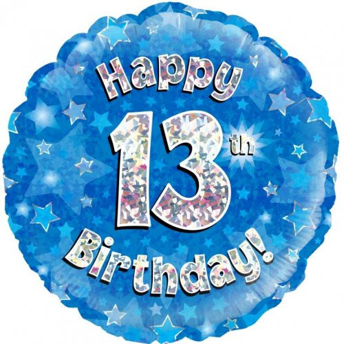 Blue Holographic Happy 13th Birthday Foil Balloon 18"(45cm)