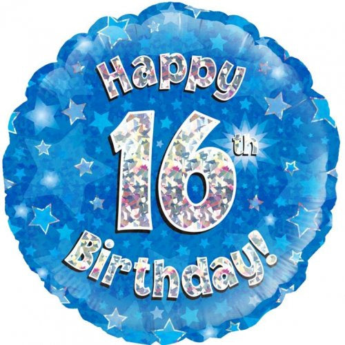 Blue Holographic Happy 16th Bday Round P1