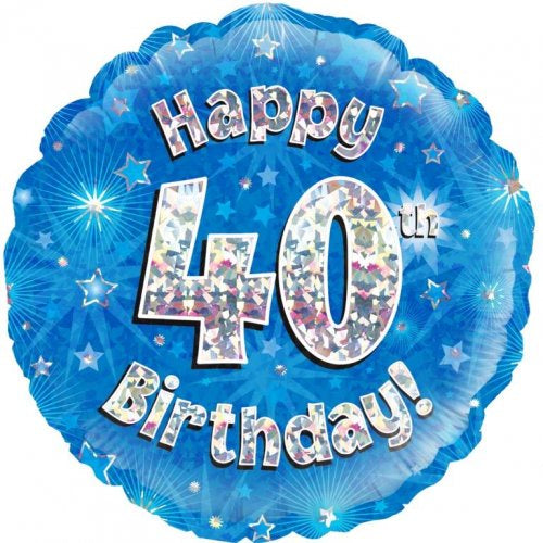 Blue Holographic Happy 40th Bday Round P1