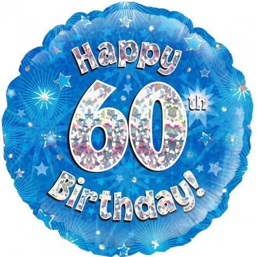 Blue Holographic Happy 60th Bday Round P1
