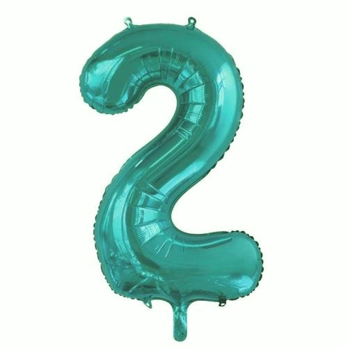 34inch Decrotex Foil Balloon Number Teal #2 Shaped P1