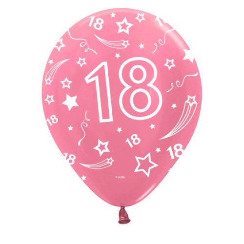 Pack of 50 Latex Balloons 30cm (12") – Age 18 Printed All Over – Metallic Rose Gold Birthday Balloons