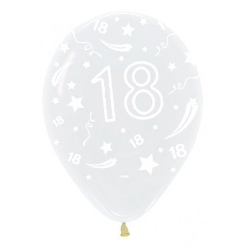 18th Birthday Latex Printed Balloons Crystal Clear Sempertex Balloons 30cm Bag of 50