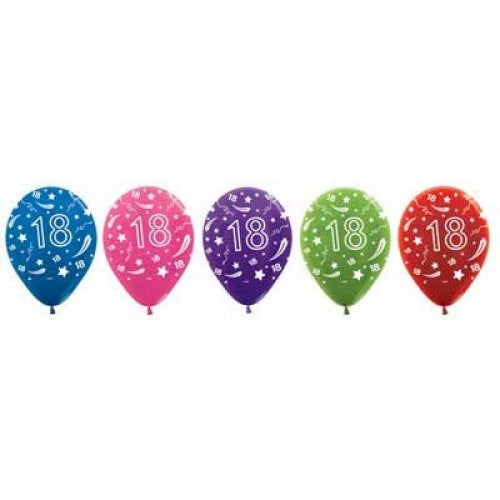 18th Birthday Latex Printed Balloons Metallic 30cm Bag of 50